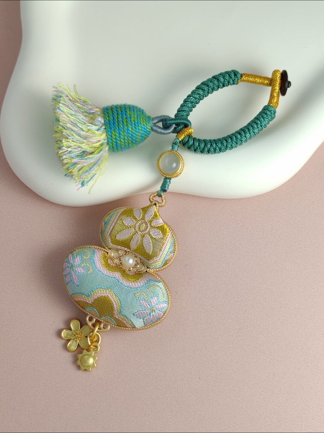Blue & Gold Ruyi Gourd Charm