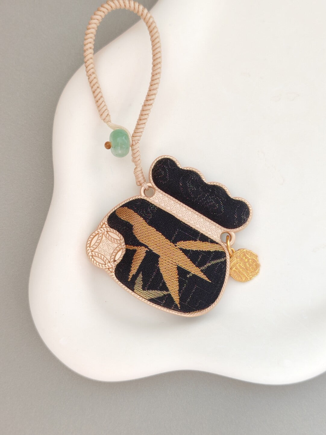 Golden Bamboo Fortune Pouch Charm