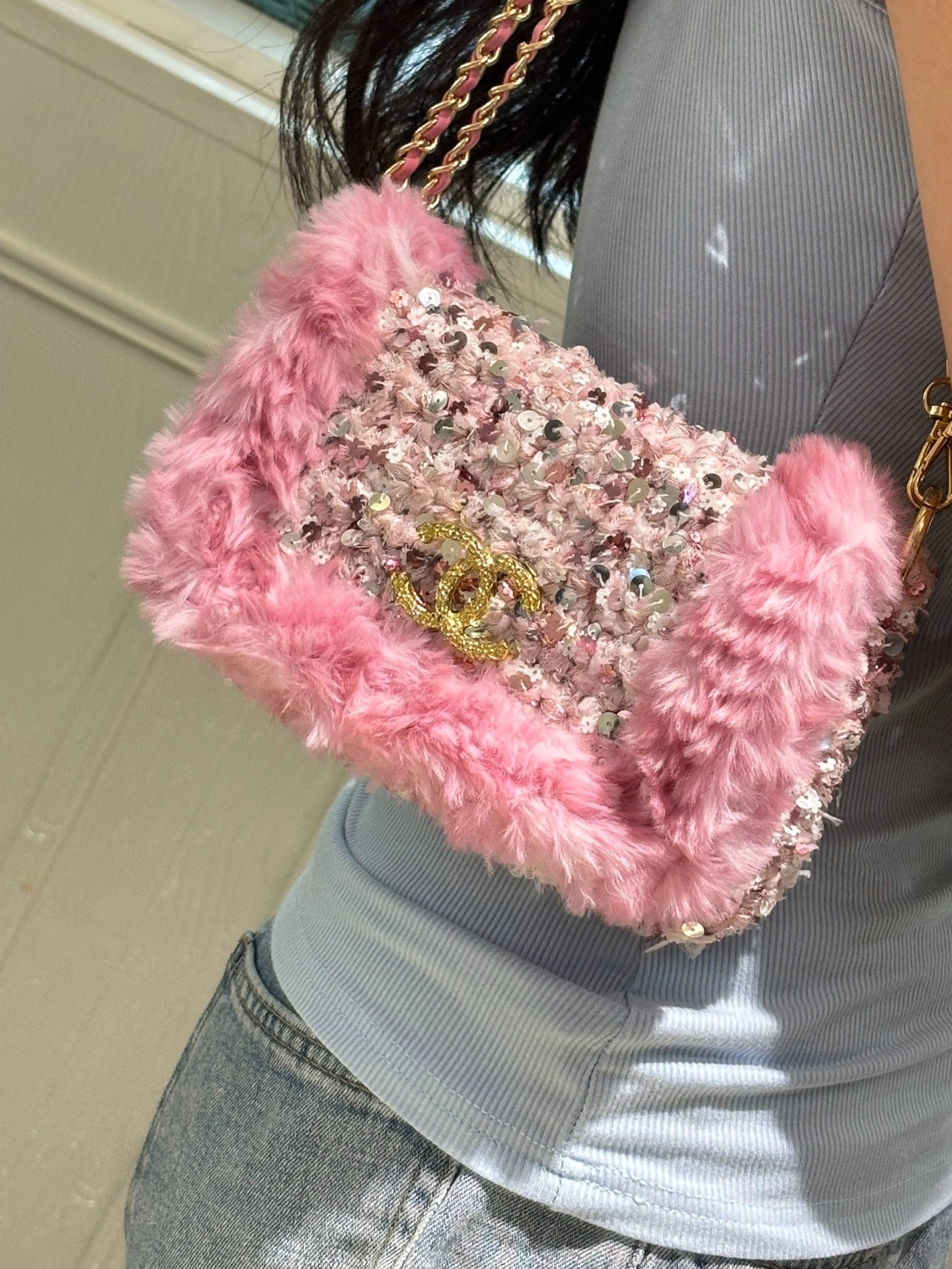 Pink Chanel-style Crossbody Bag