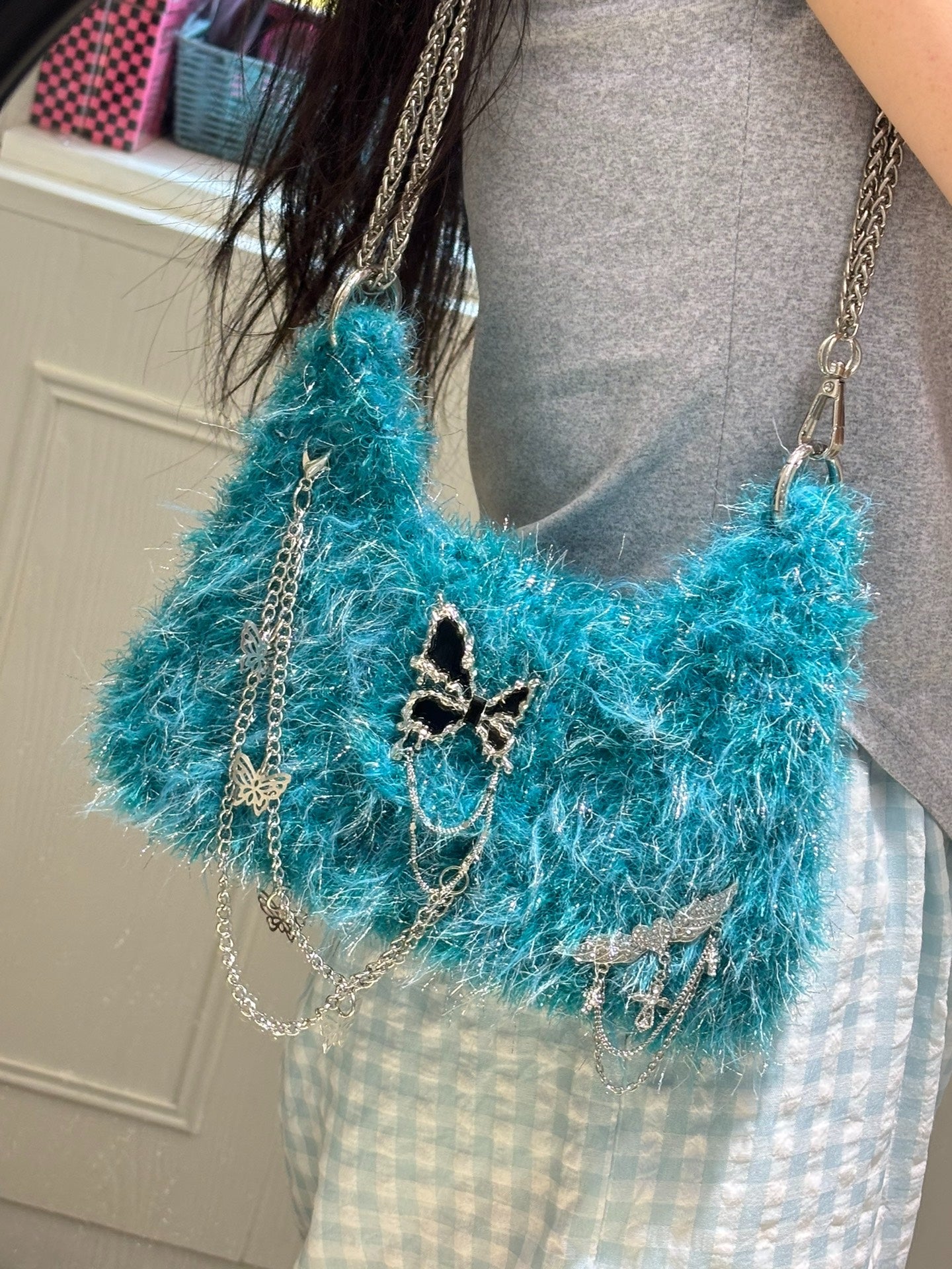 Lone Butterfly on Blue Island Crossbody Bag