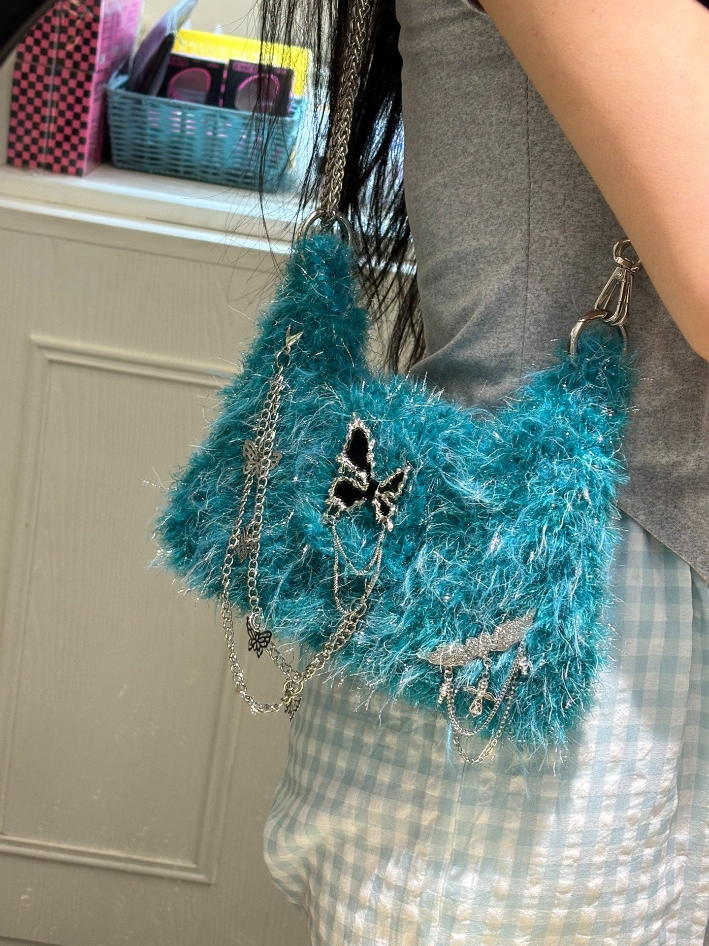 Lone Butterfly on Blue Island Crossbody Bag