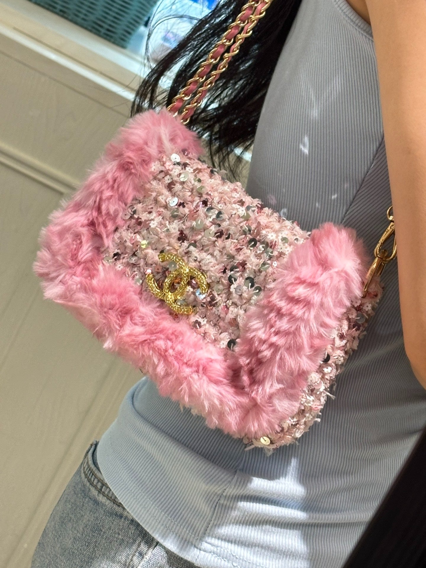 Pink Chanel-style Crossbody Bag