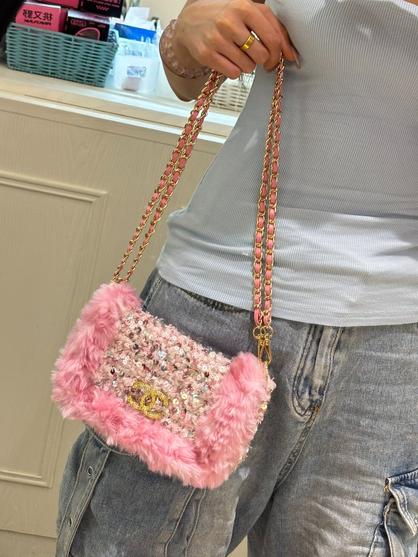 Pink Chanel-style Crossbody Bag