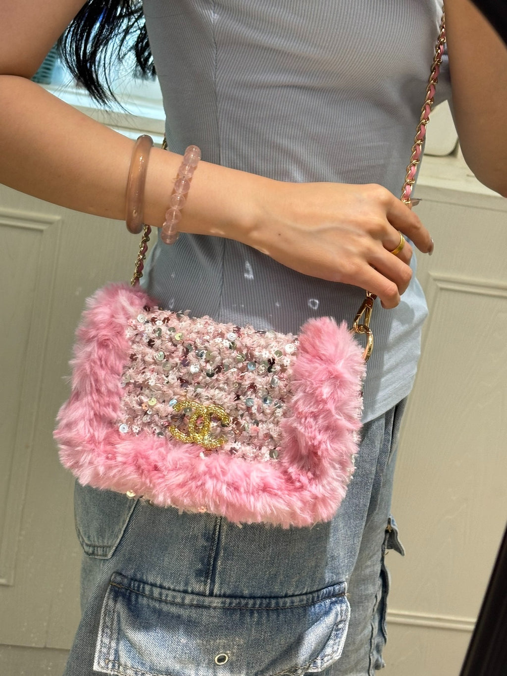 Pink Chanel-style Crossbody Bag