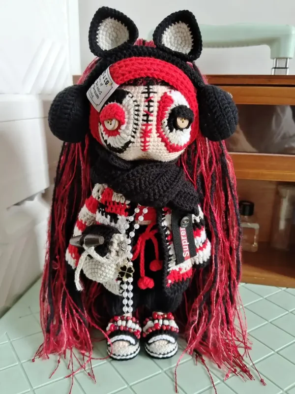 OOAK Crochet Totem Doll: Whimsical Boho Witchy Plush with Horns