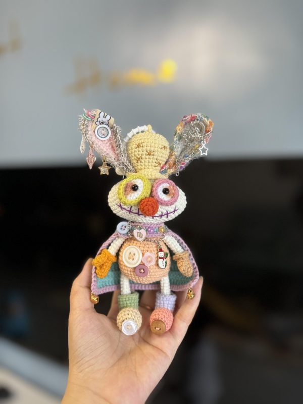 Steampunk Crochet Bunny Art Doll: Handmade Fantasy Decor Figurine